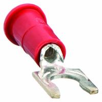 3M Fork Terminals: Red, Vinyl, #10 Stud Size, 18 AWG – 18 AWG Wire Range, Locking Fork, 1,000 V (MPN MV18-10FLX). Key specifications — Barrel Style: Funnel; Manufacturer Part Number: MV18-10FLX; Brand: 3M; Series: TR.