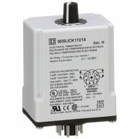 SCHNEIDER Single Function Time Delay Relay: Socket Mounted, 24V AC/DC, 10 A, 8 Pins/Terminals (MPN 9050JCK11V14). Key specifications — Contact Rating (AC): 10 A @ 120/240V; Brand: SCHNEIDER.