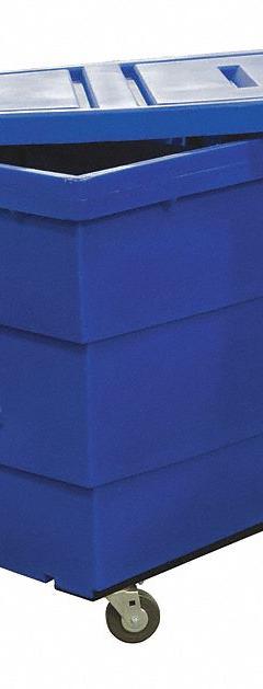 ROYAL BASKET TRUCKS Cube Truck: 23 cu ft, 800 lb, 43 1/2 in L x 29 in W x 37 in H, Blue, Locking Lid (MPN G13-BLX-RLE-4HNN). Key specifications — Manufacturer Part Number: G13-BLX-RLE-4HNN; Brand: ROYAL BASKET TRUCKS; Caster/Wheel Configuration: (2) Rigid; Color: Blue.
