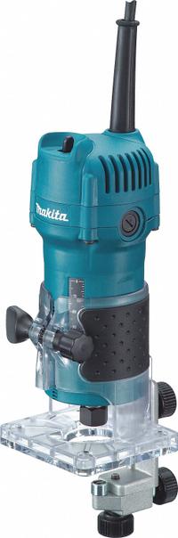 MAKITA Laminate Trimmer: Compact, Fixed Base, 0.66 hp, Fixed Speed, 30,000 RPM, 1/4 in Collet (MPN 3709). Key specifications — attr326433: Instant Start; attr241172: Laminate Trimmer; attr217717: 120V AC; attr217680: MAKITA.