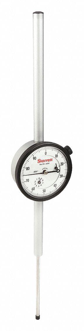 STARRETT Long Stroke Dial Indicator - Lug Back: 0 in to 3 in, Inch, Plunger - Continuous Reading Back Lug Dial Indicators
