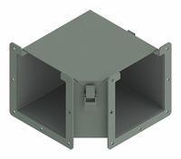 Wireway 90 Degree Elbow: 6 in Wd, 6 in Ht, 6 in, Hinged Cover with Quick-Release Latches, Steel (MPN F66LE9A). Key specifications — Cover Location: Top; Brand: HOFFMAN; With Knockouts: No.