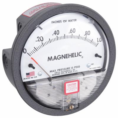 Dwyer Differential Pressure Gauge: Back/Single-Side, 1/8 in NPT Female, 2000 - Low Operating Pressure Differential Gauges