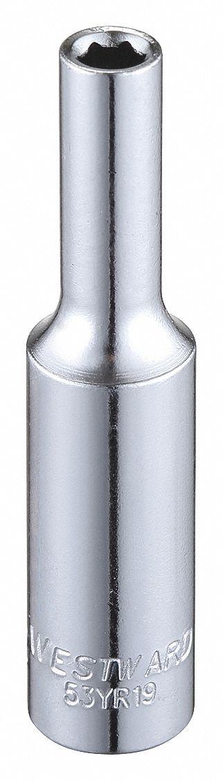 WESTWARD Socket: SAE, 1/4 in Drive Size, 5/32 in Socket Size, 6-Point, Deep, Chrome - 1/4" Drive Hand Sockets