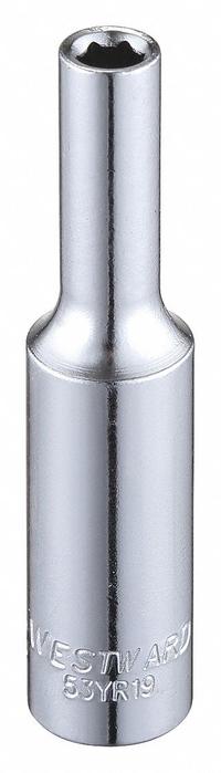 WESTWARD Socket: SAE, 1/4 in Drive Size, 5/32 in Socket Size, 6-Point, Deep, Chrome, 2 in Overall Lg (MPN 53YR19). Key specifications — attr1204417: WESTWARD; attr1204392: Chrome.