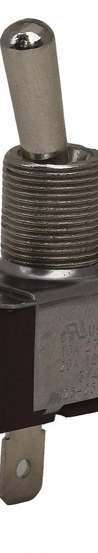 EATON Toggle Switch: 3 Position, 2 Connections, SPST, Solder Lug Connection, X Series (MPN XTD1A3A2). Key specifications — AC Contact Rating: 20 A @ 125 V; Switch Function Configuration: On/None/Off; Brand: EATON; Series: X; Horsepower: 3/4 hp.