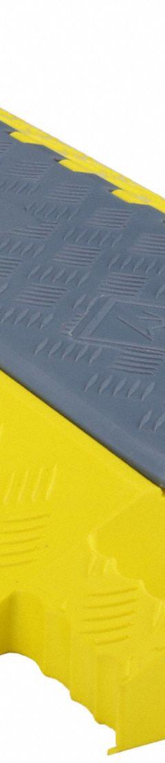 POWER FIRST Cable Protector: 3 Channels, Hinged, 2 1/4 in Max Cable Dia, 18 1/4 in Wd, 2 3/4 in Ht (MPN GG3X225GRYYPOW2). Key specifications — Brand: POWER FIRST; Color: Gray/Yellow; Component: Cable Ramp-Straight Section; Material: Polyurethane.