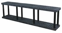 STRUCTURAL PLASTICS Plastic Shelving: 96 in x 16 in, 27 in Overall Ht, 2 Shelves (MPN S9616B). Key specifications — Resistance Properties: Corrosion-Resistant; Frame Material: Plastic; Shelving Material: High Density Polyethylene; Brand: STRUCTURAL PLASTICS.