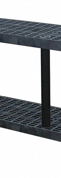STRUCTURAL PLASTICS Plastic Shelving: 96 in x 16 in, 27 in Overall Ht, 2 Shelves (MPN S9616B). Key specifications — Resistance Properties: Corrosion-Resistant; Frame Material: Plastic; Shelving Material: High Density Polyethylene; Brand: STRUCTURAL PLASTICS.