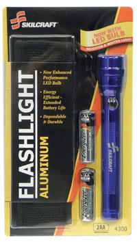 ABILITY ONE Flashlight: 60 lm, 1.5 hr Run Time at Max. Brightness, 1 Light Output, Blue, 2 Batteries (MPN 6230-01-513-4300). Key specifications — Brand: ABILITY ONE; Battery Requirements - Broad: Includes 2 AA.