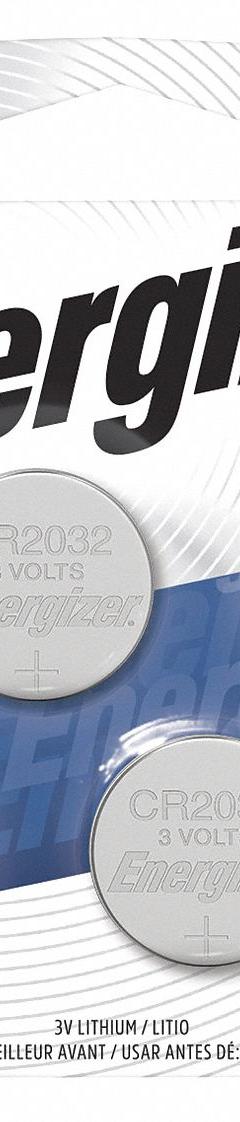 ENERGIZER Coin Cell Battery: 2032 Battery Size, Lithium / Manganese Dioxide, 235 mAh Capacity, 3V DC (MPN 2032BP-4). Key specifications — Voltage - Batteries: 3V DC; Battery Chemistry: Lithium / Manganese Dioxide; Product Type: Coin Cell Battery; Battery Size: 2032; Brand: ENERGIZER; Voltage - Subhead: 3V DC.