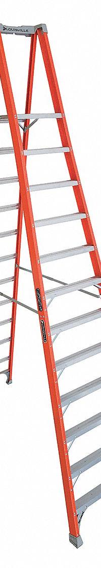 LOUISVILLE LADDER Platform Stepladder: 12 ft Ladder Size, Fiberglass, 300 lb Load Capacity, 71 lb Wt (MPN FXP1712). Key specifications — Brand: LOUISVILLE LADDER; Included Features: Impact-Resistant Bracing.