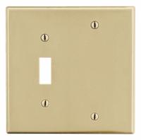 HUBBELL Wall Plate: Combo, 2 Gang, Ivory, Std Size (MPN P113I). Key specifications — Brand: HUBBELL; Material: Polycarbonate.