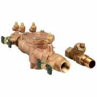WATTS Reduced Pressure Zone Backflow Preventer: 009, With Strainer, Bronze, 1 in Pipe Size, NPT (MPN 009-M1-QTS). Key specifications — Seat Material: Polymer; Shut-Off Valve Type: Ball Valve; Connection Type: NPT.