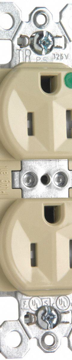 PASS & SEYMOUR Receptacle: Hospital Grade, Duplex, 5-20R, Ivory, 125V AC, 20 A, 2 Pole / 3 Wire (MPN PTTR8300I). Key specifications — attr1367147: PASS & SEYMOUR.