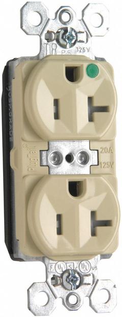 PASS & SEYMOUR Receptacle: Hospital Grade, Duplex, 5-20R, Ivory, 125V AC, 20 A, 2 Pole / 3 Wire (MPN PTTR8300I). Key specifications — attr1367147: PASS & SEYMOUR.