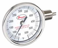 DWYER Dial Thermometer: 50°F to 500°F, ±2%Full Scale Accuracy, 6 in Stem Lg, 3 in Dial Dia (MPN BTLR36071). Key specifications — Accuracy: ±2 % Full Scale; Brand: DWYER.