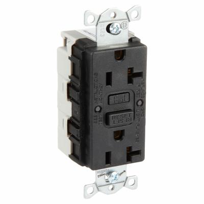 HUBBELL GFCI Receptacle: Decorator Duplex, 5-20, Black, GFCI, 125V AC, 20 A - General Purpose Receptacles