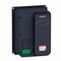 SCHNEIDER Variable Frequency Drive: In Phase Single, Out Phase Single, 1 hp, No Bypass, Programmable (MPN ATV320U07M2W). Key specifications — Style: Compact; Color: Black/Green; Output Phase: Single.