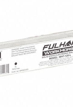 FULHAM Fluorescent Ballast: 120V AC, 1/2/3/4 Lamps Supported, 19 1/4 in Overall Lg (MPN WH7-120-L). Key specifications — attr1125022: (3 or 4) F36T12; attr239899: FULHAM; attr1125144: 2.