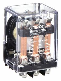 OMRON General Purpose Relay: Socket Mounted, 10 A Current Rating, 120V AC, 3PDT, 11 Pins/Terminals (MPN MJN3C-AC120). Key specifications — Brand: OMRON; Base Type: Square; Mounting Style: Plug-In; Pin Shape: Round; Electrical Connection: Plug-In; Manufacturer Part Number: MJN3C-AC120; Series: MJN Series.