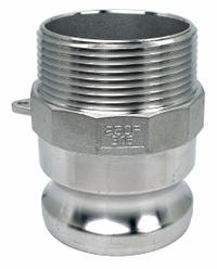 Cam and Groove Adapter: 2 1/2 in Coupling Size, 2 1/2"-8 Thread Size, 3 27/32 in Overall Lg, MNPT (MPN PLE120). Key specifications — Thread Size: 2-1/2"-8; Fitting Type: MNPT; Includes Locking Arm: No; Body Material: 316 Stainless Steel; Brand: APPROVED VENDOR.