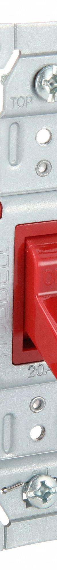 HUBBELL Wall Switch: Toggle Switch, Single Pole, Maintained, Red, 120/277V AC, 20 A (MPN SNAP1221R). Key specifications — Illuminated: No; Voltage Rating: 120/277V AC.