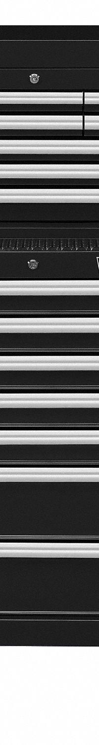 WESTWARD Tool Chest and Cabinet Combination: 16 Drawers, Light Duty, Keyed, Black / Powder Coated (MPN 7CY08). Key specifications — attr1116680: Black; attr1116684: Ball Bearing; attr1116690: WESTWARD; attr1116659: Keyed; attr1116661: Rolling Tool Cabinet 26-3/4 in W x 18 in D x 39-1/2 in H.