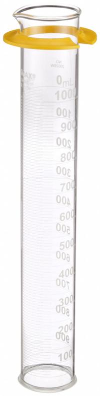KIMBLE Graduated Cylinder: 1 L, A, To Deliver (TD), 10 mL Graduation Increments - mL, 50 mL – 1 L (MPN 20028W-1000). Key specifications — ASTM Specification: E438-92 (2011); Brand: KIMBLE; USP Specification: Type I; Closure Included: No; Includes: Bumper.