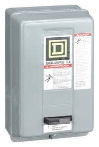 SQUARE D Magnetic Motor Starter: Non-Reversing, 3 Poles, NEMA Size 00, 9 A, 120V AC Coil (MPN 8536SAG12V02S). Key specifications — Brand: SQUARE D; Coil Voltage: 110/120V AC; Phase: Three; Operator: None; Terminal Connection Type: Screw Clamp Terminals; Includes Pilot Light: No; Operator Controls: None; Auxiliary Contacts Included: No Auxiliary Contacts Included.