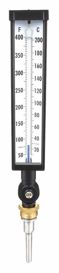 APPROVED VENDOR Industrial Glass Thermometer: 50°F to 400°F /10°C to 200°C, +/-1% Accuracy (MPN 4LZP3). Key specifications — Thermometer Thread Type: UNEF; Accuracy: +/-1%; Brand: APPROVED VENDOR.
