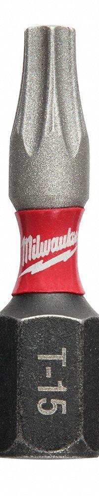 MILWAUKEE Insert Bit: Insert Bit, T15 Bit Size, Imperial, Torx® Head, T15 Bit Industry Size, 25 PK (MPN 48-32-4134). Key specifications — attr1119738: Hex; attr1119735: Imperial; attr1119740: Standard; attr1119734: Alloy Steel; attr1119737: Insert Bit; attr1119741: MILWAUKEE.