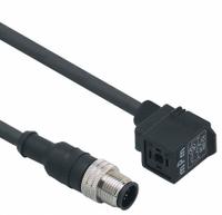 IFM Patch cable: M12 Male Straight x DIN Form C, 1 m Cable Lg, PUR, Black, 5 Pins, IP65 (MPN E11428). Key specifications — Wire Size: 5.00 mm; Brand: IFM; Cable Jacket Color: Black; IP Rating: IP65.