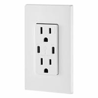 USB Receptacle: Decorator Duplex, 5-15R, USB Type C, White, 125V AC, 15 A (MPN T5635-W). Key specifications — Brand: LEVITON.