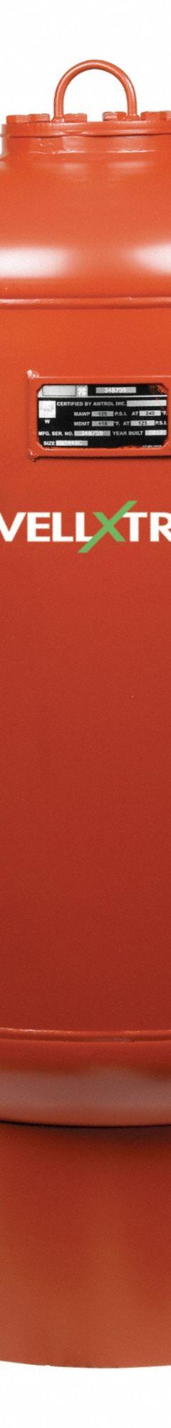 AMTROL Well Tank: Well-X-Trol, Vertical, 370 gal Tank Capacity, Steel, 25 psi Precharge Pressure (MPN WX-455C). Key specifications — Brand: AMTROL; ASME Boiler and Pressure Rated: Rated ASME Section VIII Division 1; Product Type: Water Tank; Includes Pump Stand: No Pump Stand Included; Tank Install Type: Vertical; ASME Compliance: Boiler and Pressure Vessel Code Section VII Division 1.