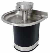 ACORN Wash Fountain: Black/Silver, Stainless Steel, Semi-Circular, 32 in Overall Wd, P-Trap Drain (MPN 3543-2-SO-DV-VPB-MXTP). Key specifications — Bowl Shape: Semi-Circular; Drain Type: P-Trap; Color: Black/Silver; Brand: ACORN; Series: 3543; Sink Material: Stainless Steel; ADA Compliant: Not ADA Compliant.