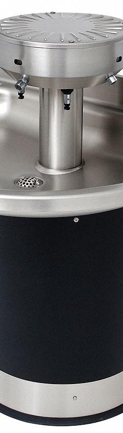 ACORN Wash Fountain: Black/Silver, Stainless Steel, Semi-Circular, 32 in Overall Wd, P-Trap Drain (MPN 3543-2-SO-DV-VPB-MXTP). Key specifications — Bowl Shape: Semi-Circular; Drain Type: P-Trap; Color: Black/Silver; Brand: ACORN; Series: 3543; Sink Material: Stainless Steel; ADA Compliant: Not ADA Compliant.