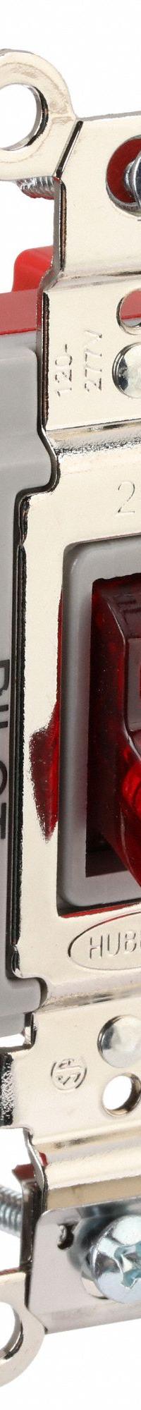 HUBBELL Wall Switch: Toggle Switch, Single Pole, Maintained, Red, 120/277V AC, 20 A (MPN HBL1221PL). Key specifications — Illuminated: No; Voltage Rating: 120/277V AC.