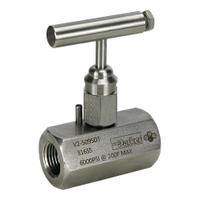 PARKER Needle Valve: Inline Valve Body, 316 Stainless Steel, 1/2 in Pipe Size, FNPT x FNPT, Female (MPN V2-509SDT). Key specifications — Standards: ASTM A 696; Brand: PARKER; Connection Gender - Side 2: Female; Connection Gender - Side 1: Female; Connection Type - Side 1: NPT; Connection Type - Side 2: NPT; Connection Type: FNPT x FNPT.
