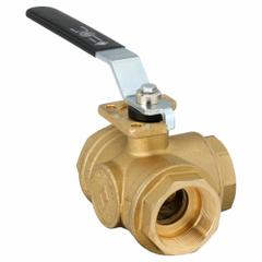 BONOMI Manual Three-Way Ball Valve: 2 in, Brass, T Flow, FNPT x FNPT x FNPT, Std Port Ball Port (MPN 355N-2"). Key specifications — Brand: BONOMI; Handle: Lever.