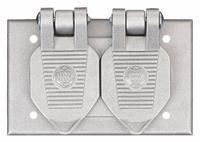 HUBBELL WIRING DEVICE-KELLEMS Weatherproof Cover: Aluminum, Single Duplex Lift Covers, 2 Gangs (MPN HBL5205WO). Key specifications — Brand: HUBBELL WIRING DEVICE-KELLEMS; Color: Aluminum; Compatible with Product Type: Single Duplex Lift Covers; Mounting Orientation: Horizontal.
