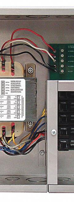 FUNCTIONAL DEVICES INC / RIB Low Voltage Power Supply: 500 VA Power Rating, 24V AC, Circuit Breaker (MPN PSH500A-LVC). Key specifications — Brand: FUNCTIONAL DEVICES INC / RIB; Input Voltage: 120V AC; Includes On/Off Switch: Unit On/Off Switch; Mounting: Wall; Output Voltage: 24V AC; Wire Connection Type: Wire Leads.