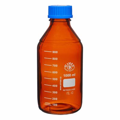 APPROVED VENDOR Media Bottle: 1 L, Screw-On, GL-45, 203 mm, Amber, Drip-Free Ring - Glass Lab Media Bottles