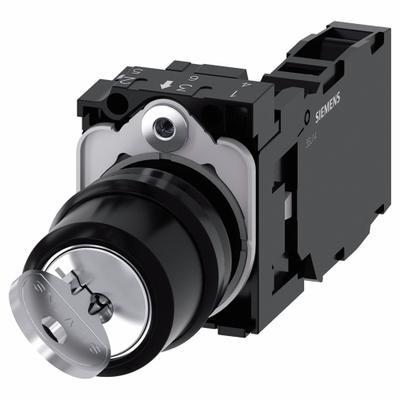 Siemens Selector Switch: 2 Position, 22 mm Panel Mounting Size, 1NO/1NC - Panel-Mounted Key Switches with Contacts
