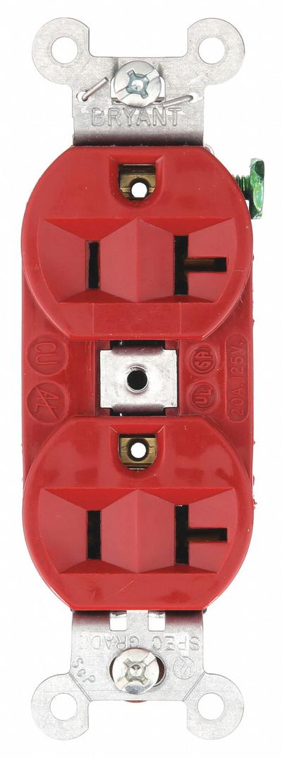BRYANT Receptacle: Duplex, 5-20, Red, 125V AC, 20 A, 2 Pole / 3 Wire (MPN 5362BRED) - General Purpose Receptacles