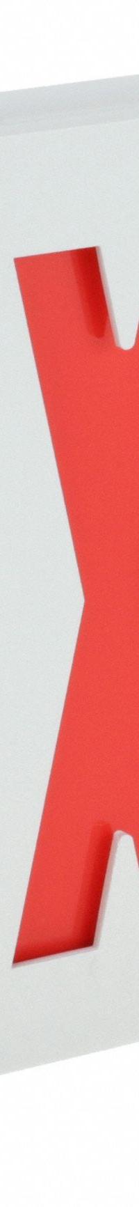 Exit Sign: LED, White, Red, 1 Faces, Ceiling, Not Battery Powered, Without Battery Backup (MPN LE S W 1 R). Key specifications — Voltage: 120/277 V AC; Directional Indicators: Universal Field Selectable Chevrons; Text Color: Red; Brand: LITHONIA LIGHTING; Emergency Battery Backup: No; Housing Color: White; Lighting Technology: LED; Self Diagnostics: No.