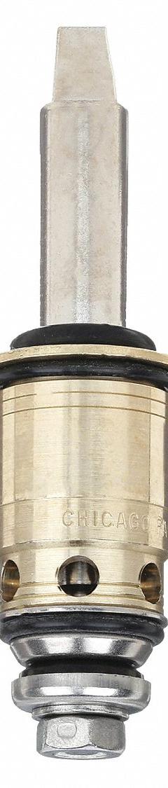 CHICAGO FAUCETS Cartridge: Use with Hot/Cold Water, Brass, Brass, 1 in Overall Lg, Compression (MPN 377-XTLHJKABNF). Key specifications — For Water Temperature: Hot/Cold; Compatible Brand: Chicago Faucets; Product Type: Cartridge; Includes: (1) Cartridge; Material: Brass.