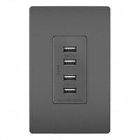 USB Receptacle: 4 USB Ports, USB Type A, Black, 125V AC, 15 A (MPN TM8USB4BKCC6). Key specifications — Brand: LEGRAND.