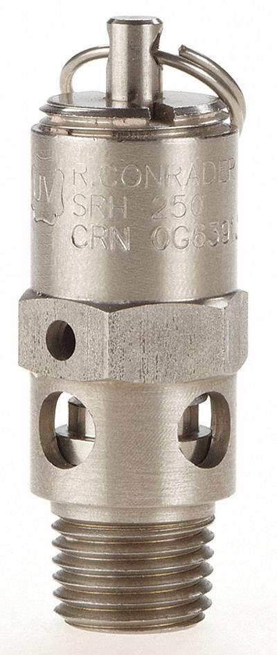 CONRADER Safety Valve: Hard Seat, 1/4 in (M)NPT Inlet (In.) - Hard Seat Pneumatic Safety Valves