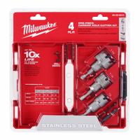MILWAUKEE Hole Cutter Kit: 4 Pieces, 3/16 in Max. Cutting Dp, Carbide Tipped, Not Impact Rated (MPN 49-22-8610). Key specifications — attr1098245: MILWAUKEE; attr1098234: Carbide Tipped.